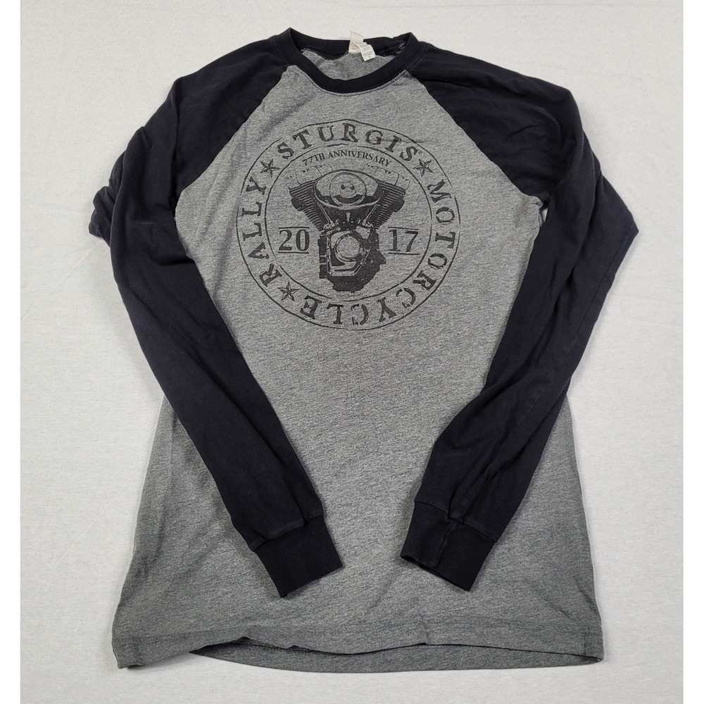 Sturgis Motorcycle Rally Shirt 2017 77th Anniv. Gray Raglan Long Sleeve Mens S
